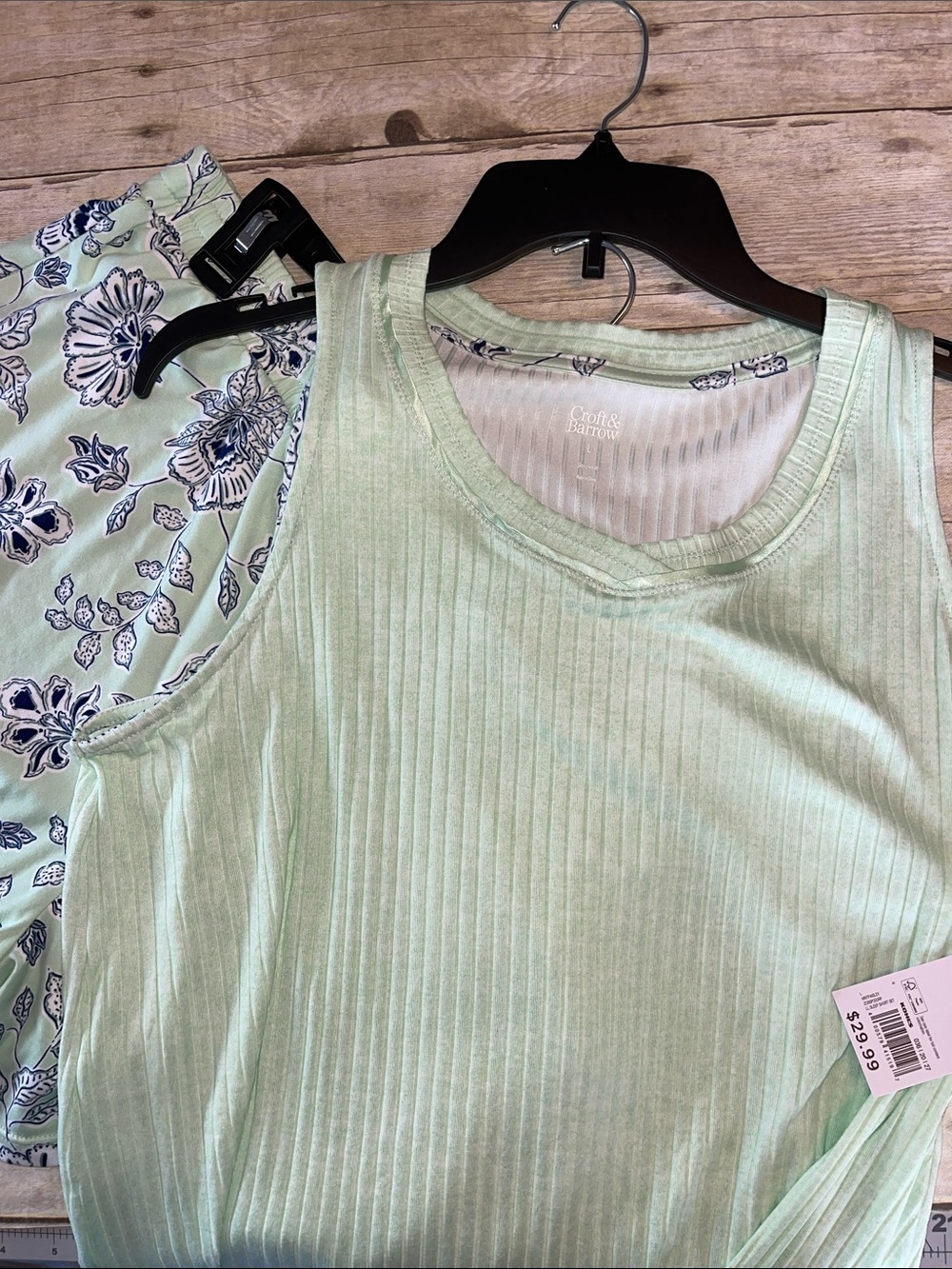 Two Piece Summer PJ Set pale Green & Blue Bottoms & Tank Top Large NWT - Picture 6 of 13